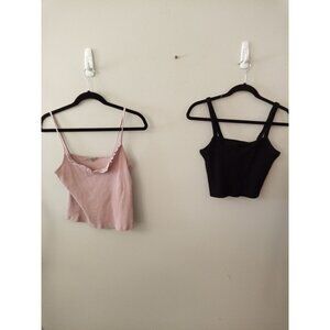 Charlotte Russe Pink/Forever 21 Black Crop Tank Tops Set Size Large